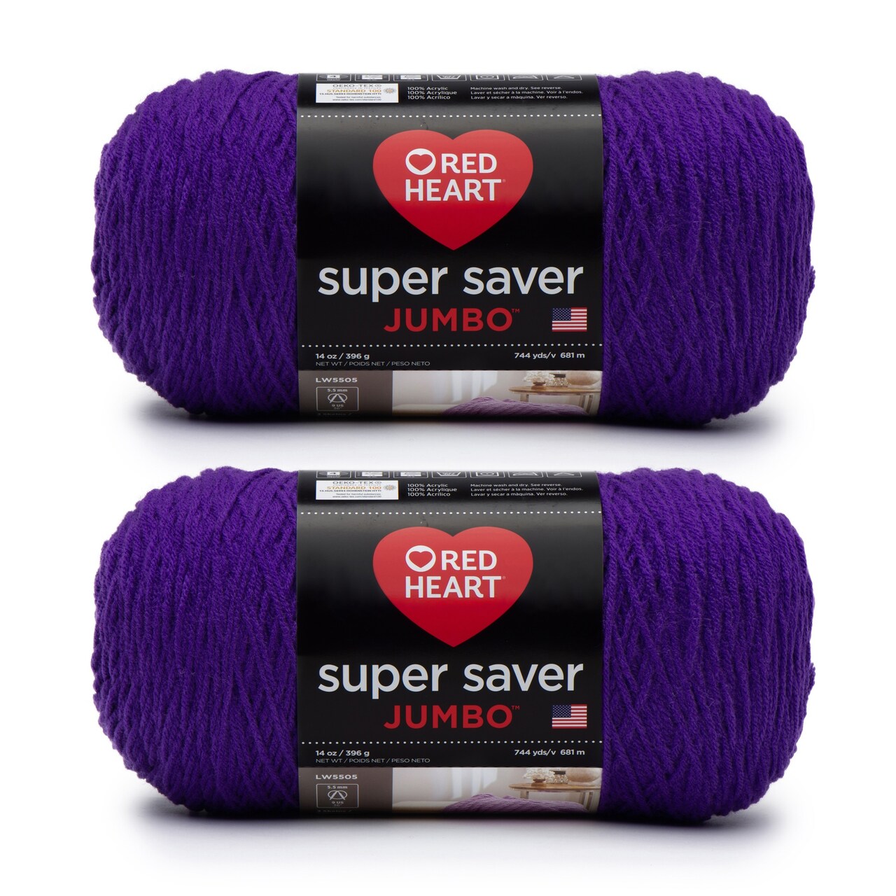 Red Heart Super Saver Jumbo Amethyst Yarn - 2 Pack of 396g/14oz - Acrylic - 4 Medium (Worsted) - 744 Yards - Knitting/Crochet